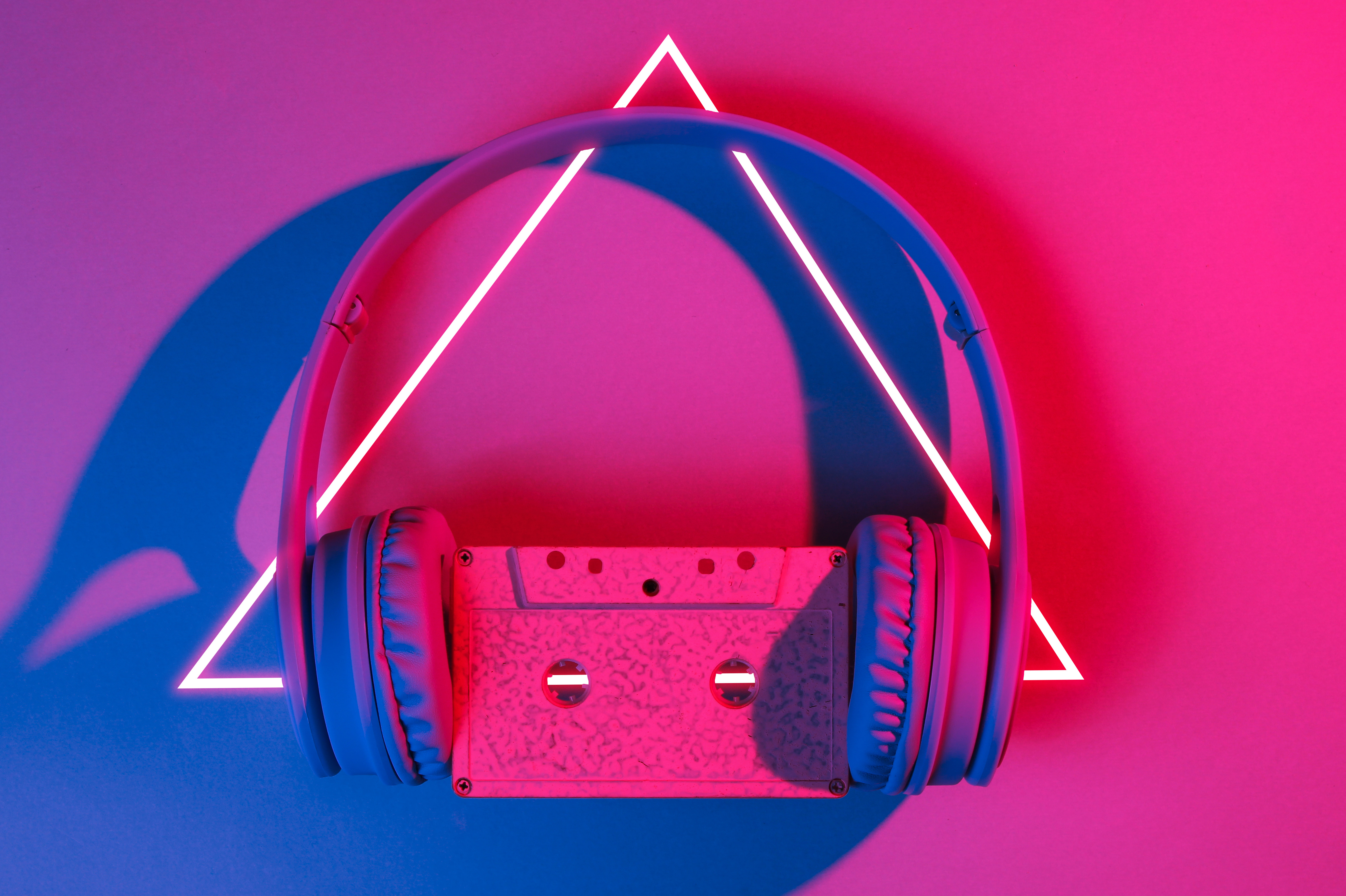 80s neon aesthetic walkman in pink background
